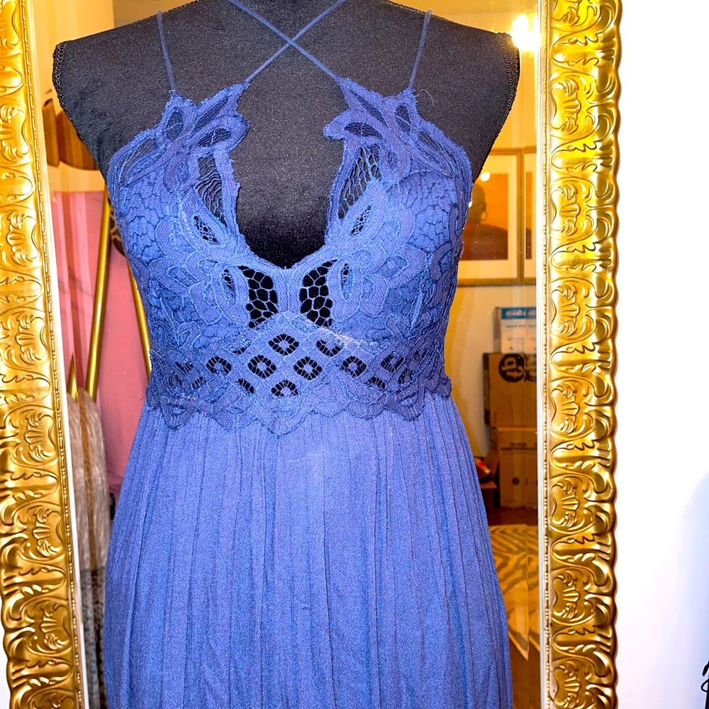 Beautiful Blue Maxi dress with lace detail.